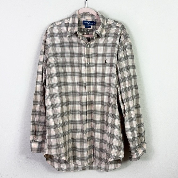 Ralph Lauren Button Down Shirt Brown Light Pink Plaid Blake Vintage size Large - Picture 1 of 6